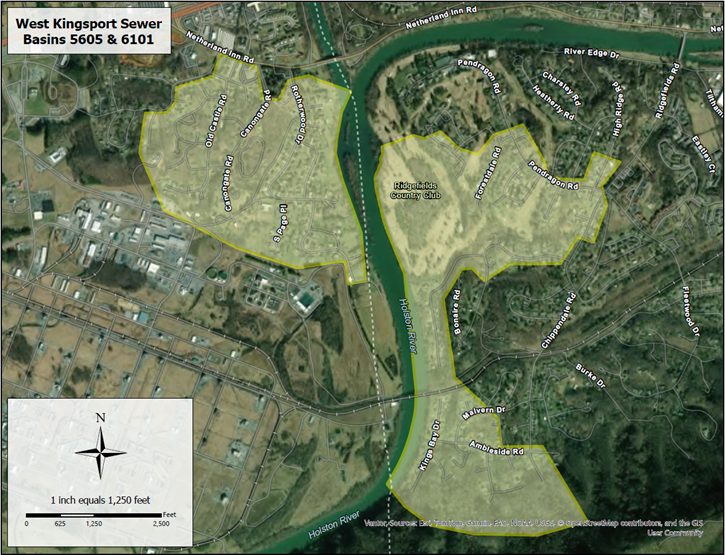 west kingsport map of sewer work areas