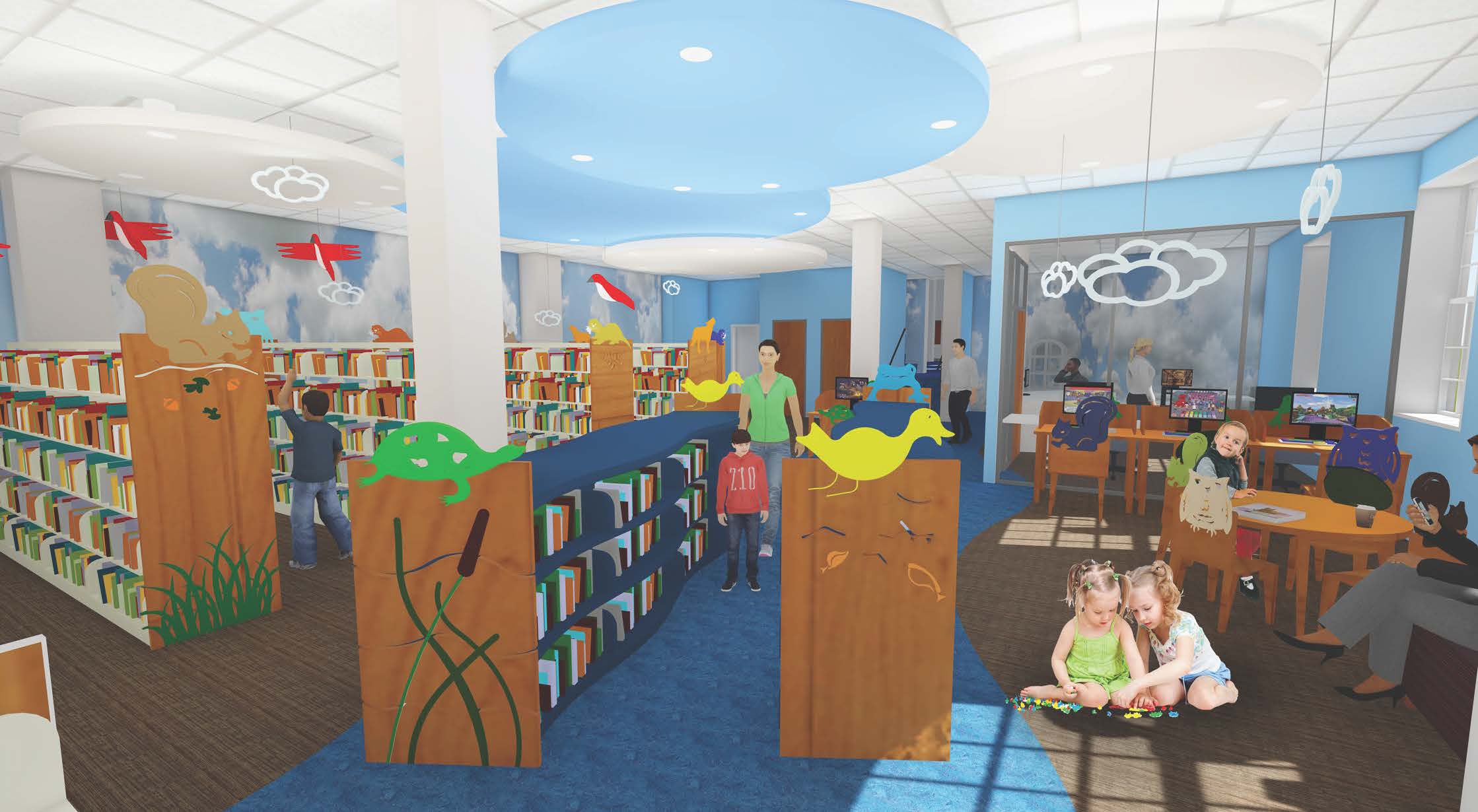 rendering of library - child's area