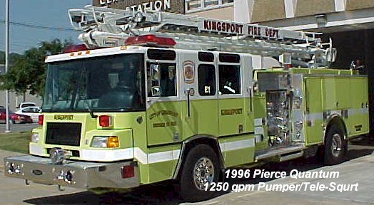 Engine 1 is a 1996 Pierce Quantum 1250 GPM Pumper/ Tele-Squirt.