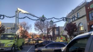 traffic trucks hanging christmas decorations
