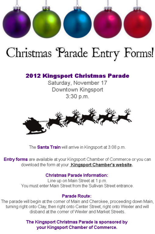 2012 Kingsport Christmas Parade Entry Forms now being accepted - Kingsport, TN