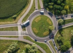 aerial view of roundabout roadway